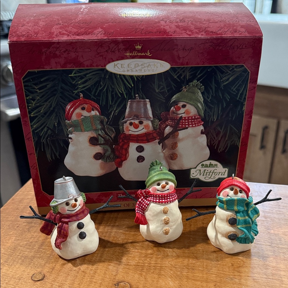 Hallmark Keepsake Snowman Mitford Ornament Trio 1999